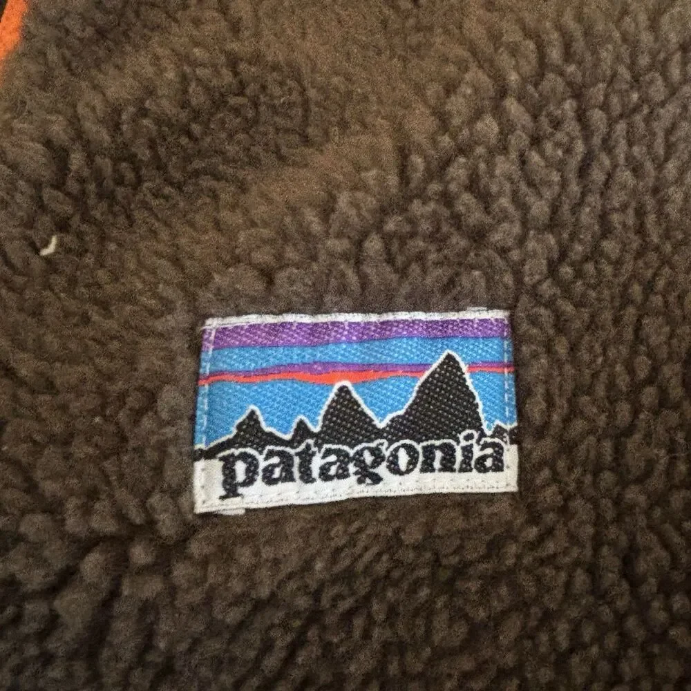 PATAGONIA Brown Orange Retro X Deep Pile Fleece Zip Vest Kids XL /Women’s Small - Picture 4 of 6